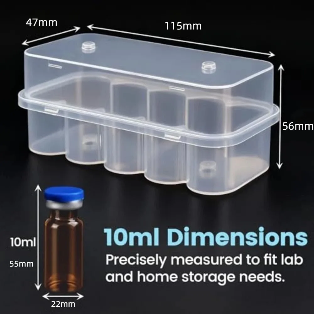3/5/7/10mL 2/10/24-Slot Vial Storage Case Plastic Stackable Microtube Storage Box Clear Freezer Tube Box Refrigerator Organizer
