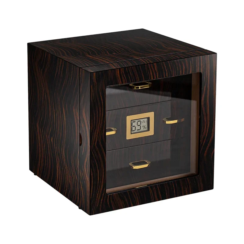 Humidor three-layer perspective window, high-gloss lacquered cedar wood large-capacity cigar moisturizer