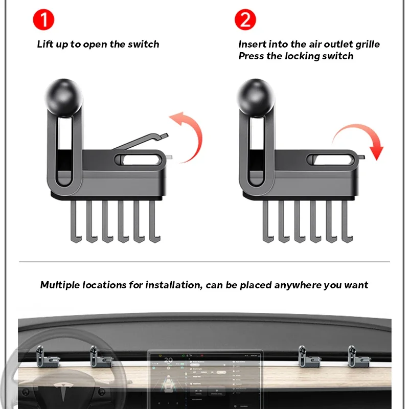 Model 3/Y 17mm 6-Claw Dashboard Panel Base Phone Solar power Bracket For Tesla model 3 model Y 4.0-7.2 inch Mobile Phone Holder