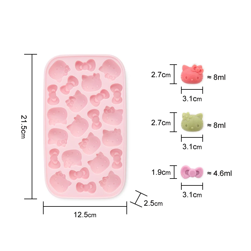 Kawaii Hello Kitty Cartoon Food Grade Silicone Press Ice Cube Mold for Household Refrigerators Ice Making and Storage Boxes