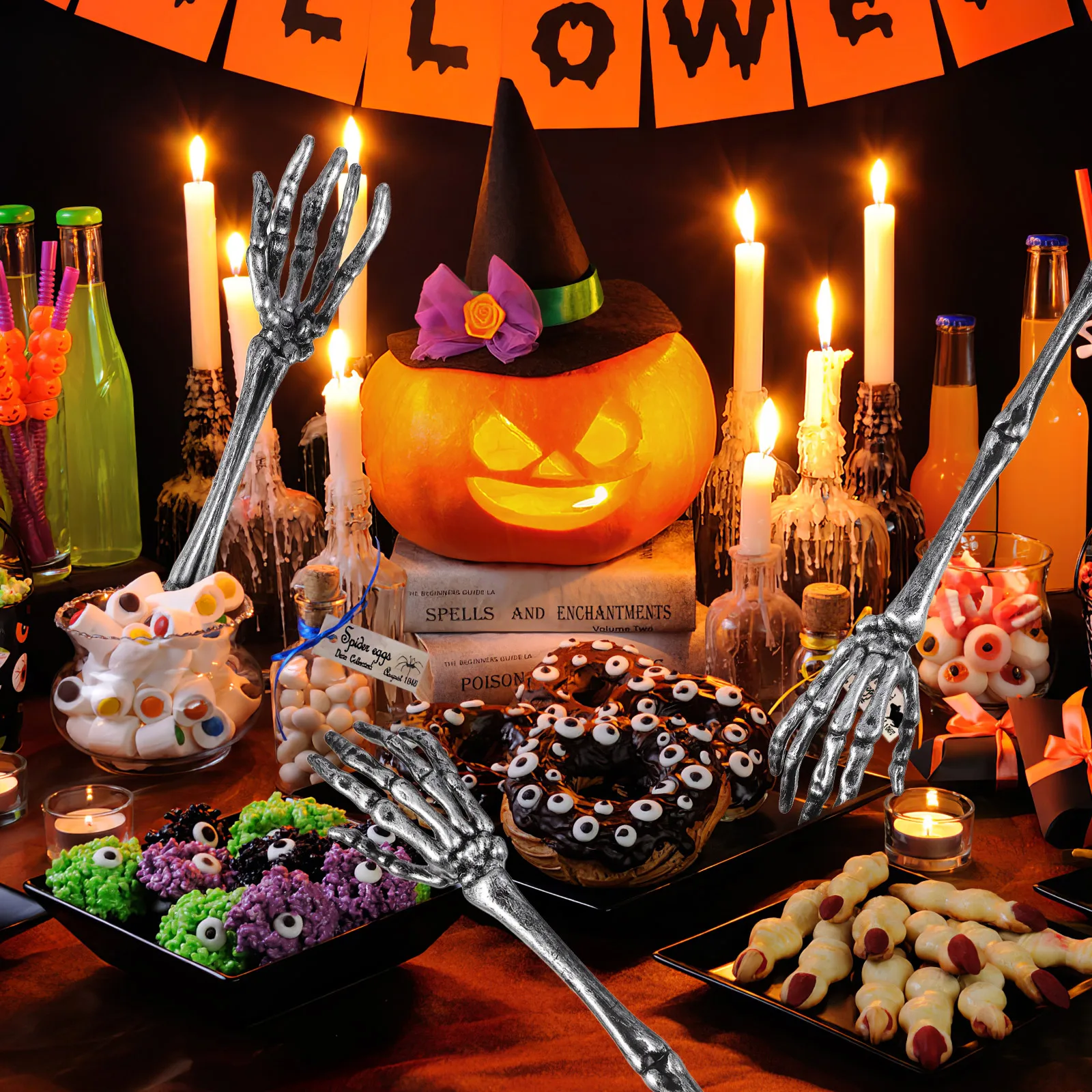 

2Pcs Halloween Salad Tongs Skull Claw Shape Creative Design Fun Salad Scoop for Party Kitchen Decorative Healthy Eating