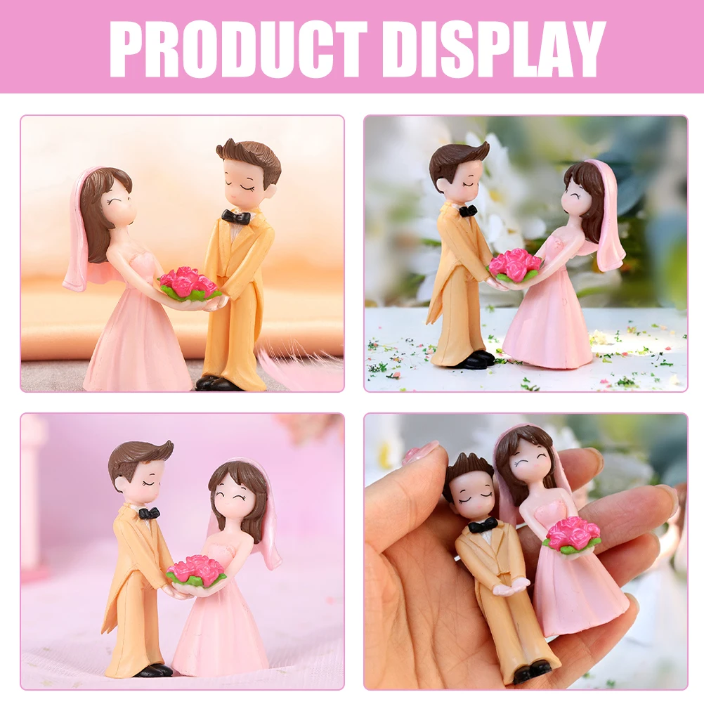 

2 Pairs Couple Micro Landscape Ornaments Couples Statue Cartoon Pink Decor Baby