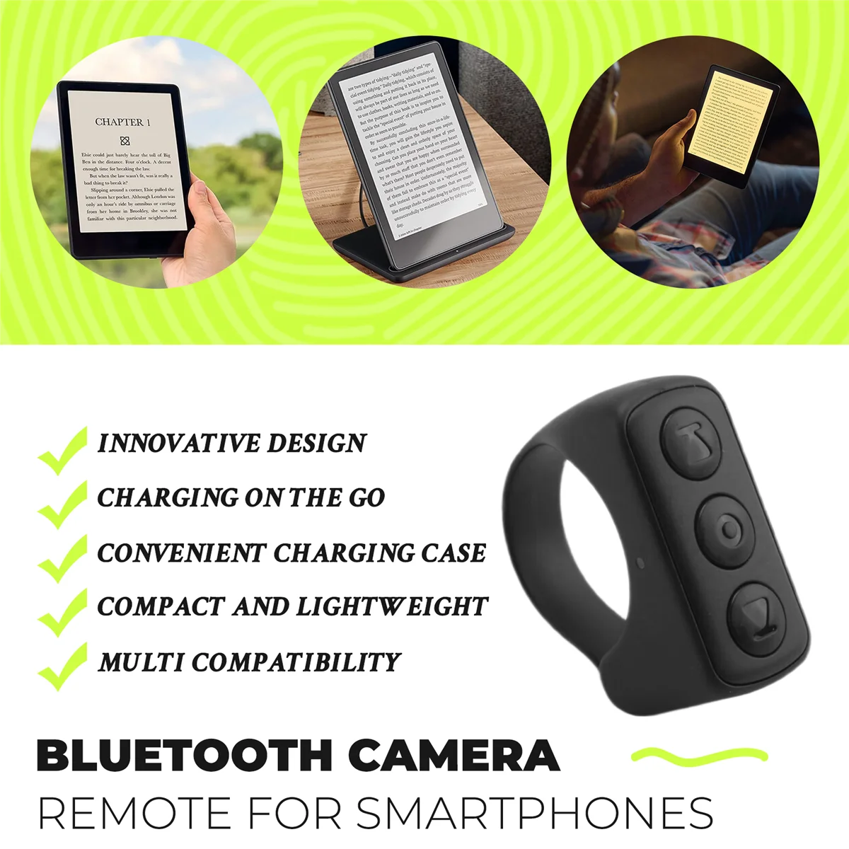 

【Последний шанс!】Кольцо переворачивания страниц с дистанционным управлением для Kindle Paperwhite Oasis, контроллер электронного считывателя Bluetooth, кольцо, затвора камеры