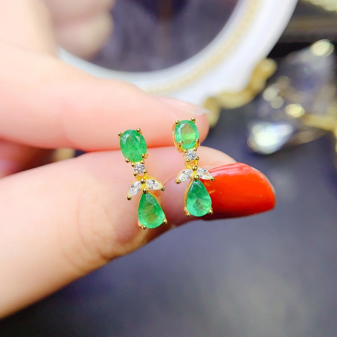 

Silver 925 Natural Colombian Emerald Women's Earrings Luxury Women's Wedding Gift Free Shipping Boutique jewelry