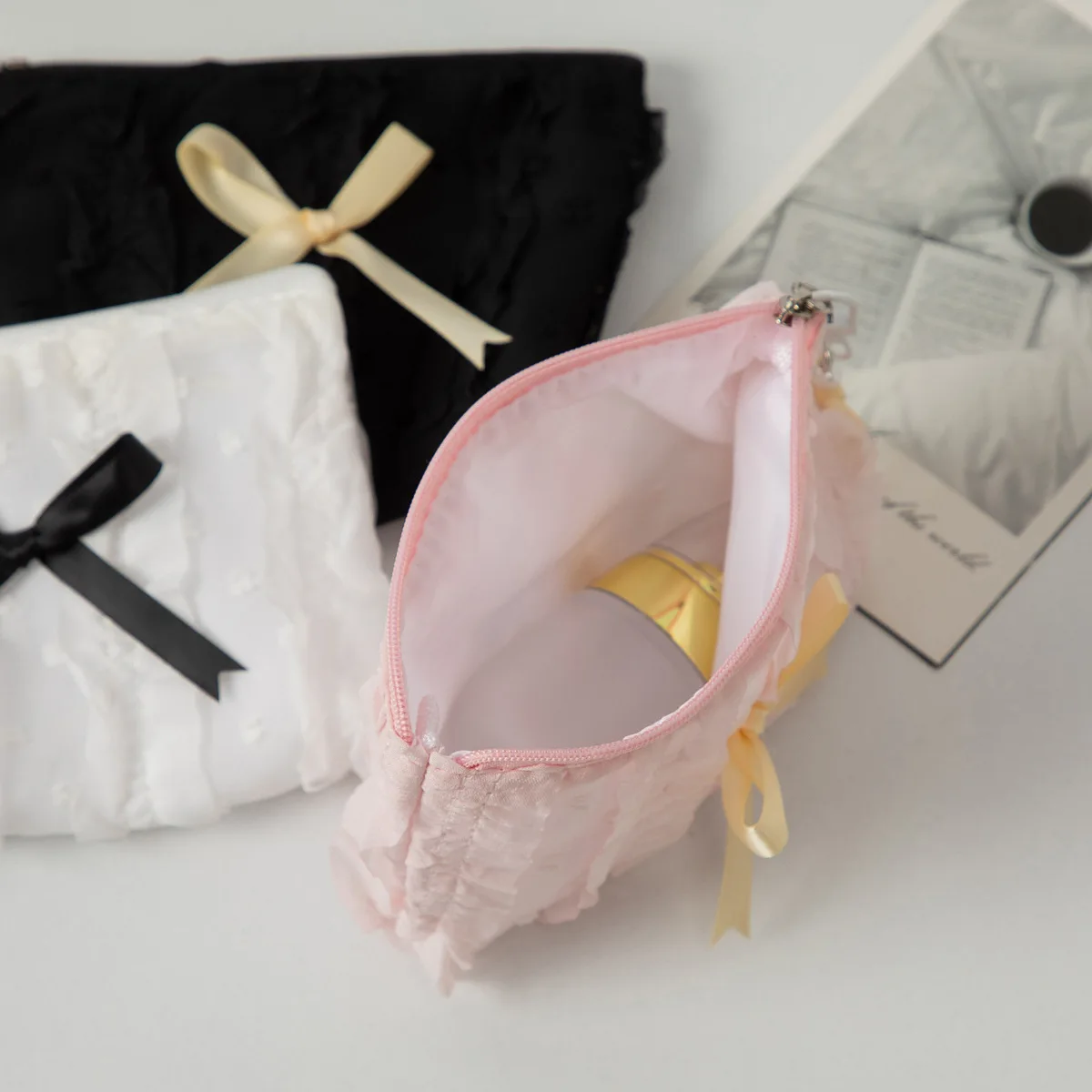 Women's Bag Lace Pearl Bow Kawaii Cute Portable Storage Bags Fashionable Trendy Versatile Coin Purses Makeup Bag Large Capacity