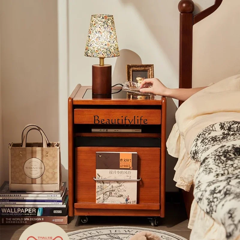 French medieval style removable household bedside storage cabinet very narrow solid wood bedside table