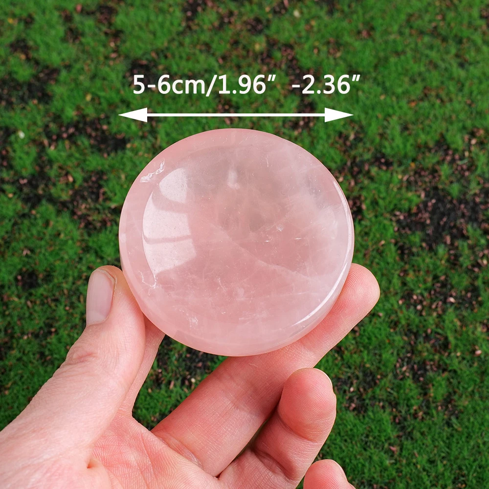 1PC Natural Gemstone Round Shape Rose Quartz Crystal Bowls Pink Power Crystal Crafts Dish Meditation Reiki