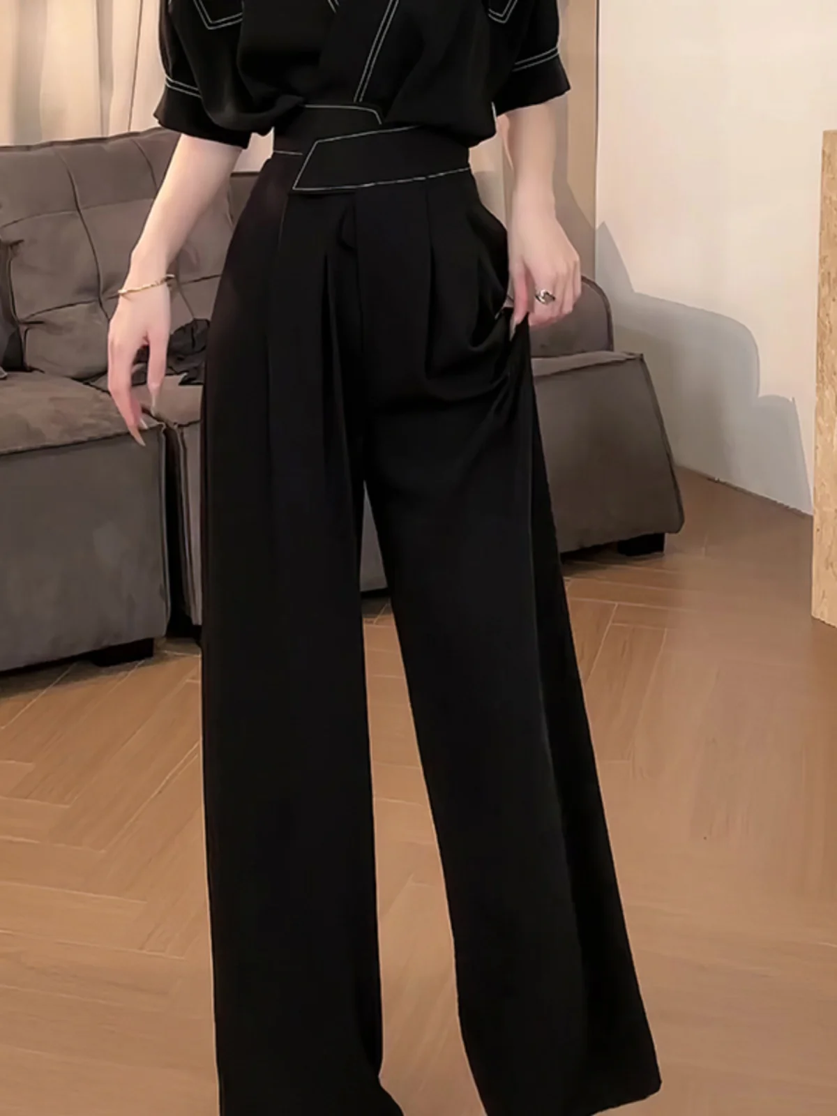 กางเกงขายาวทรงตรงเอวสูงแบบอสมมาตร สไตล์ลำลองสำหรับผู้หญิง เหมาะสำหรับใส่ทำงานหรือใส่เที่ยว  รุ่นใหม่  กางเกงเอวสูง