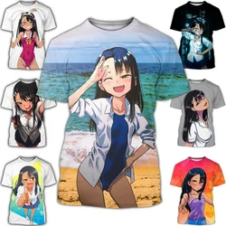 男性と女性のための半袖ラウンドネックTシャツ,3Dアニメプリントのファッショナブルな夏のTシャツ