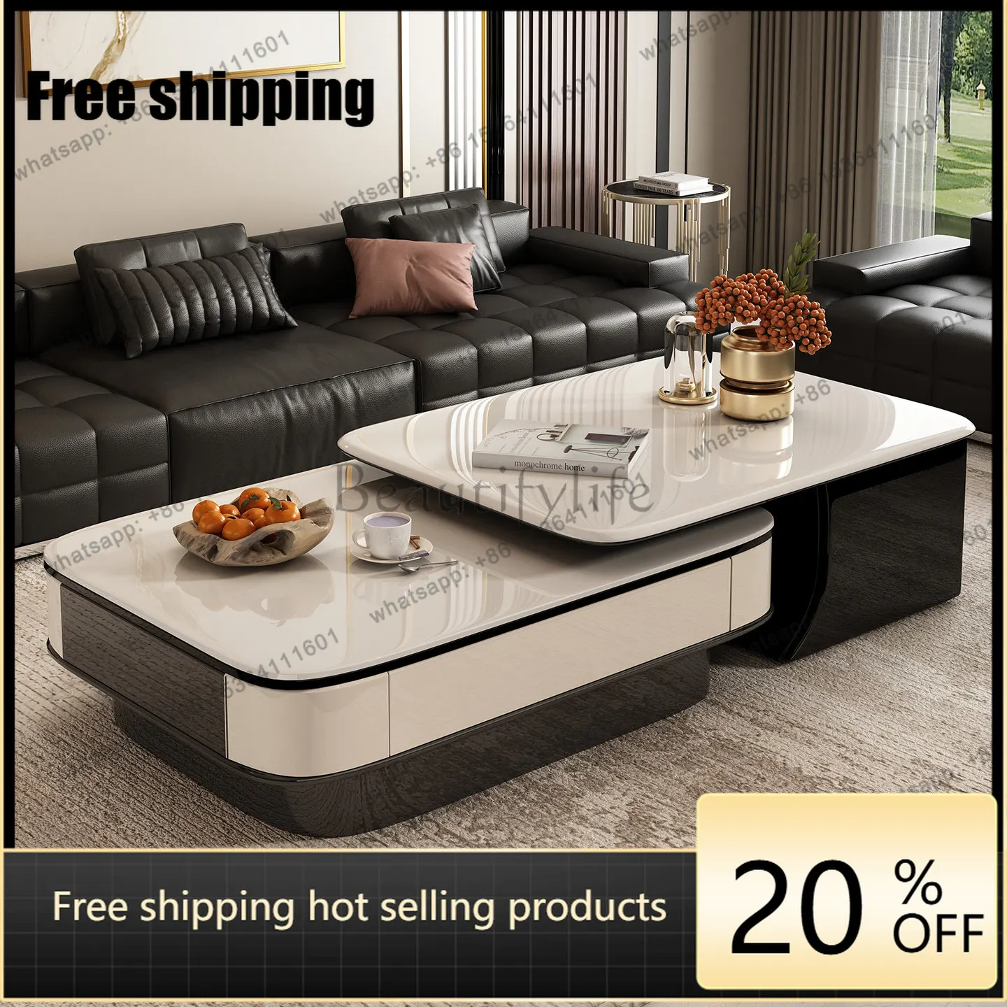 XX. Italian telescopic rectangular microcrystalline stone living room household glass rock plate tea table
