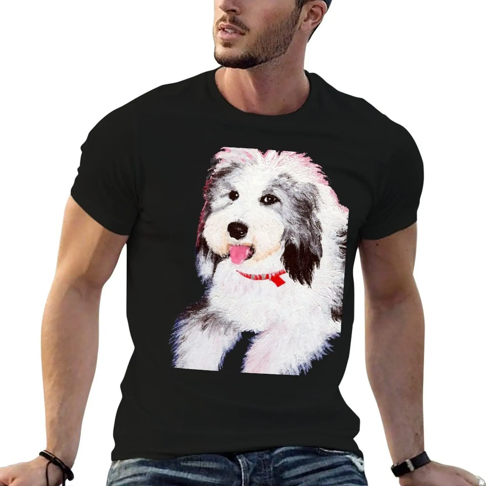 OLD ENGLISH SHEEPDOG oes *Maxie*~ Puppy Dog: Pop Art~Pintura Original~LilyKoArt Camiseta masculina slim fit