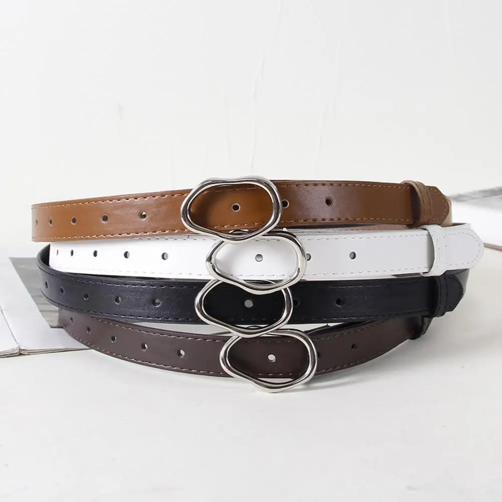 Imitation Leather Women Belt Versatile Solid Color Design Irregular Oval Buckle Pin Waistband Dress Shirt Top Waist Belt