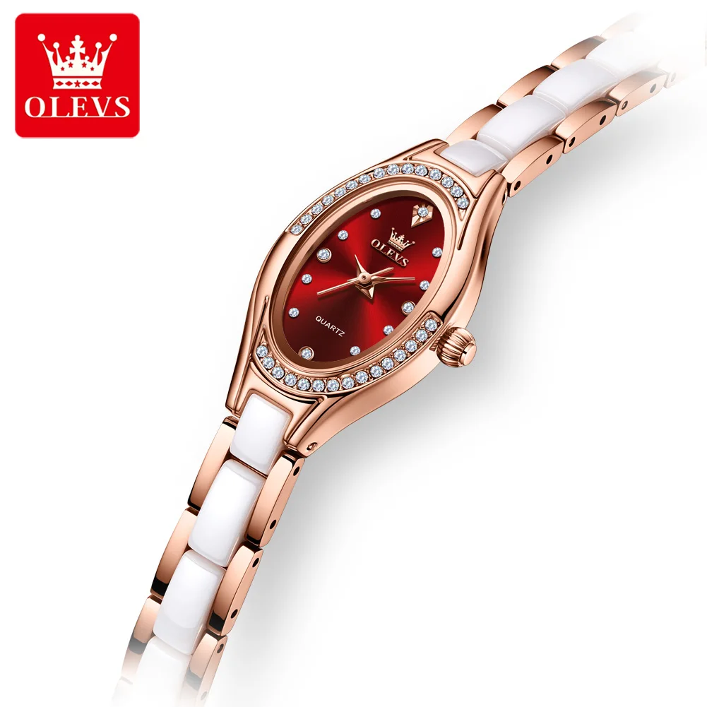 OLEVS 7131 Woman Watch Elegant Luxury Rose Gold Ceramic Strap Diamond Bezel Bracelet Wristwatch Original Quartz Watch for Women
