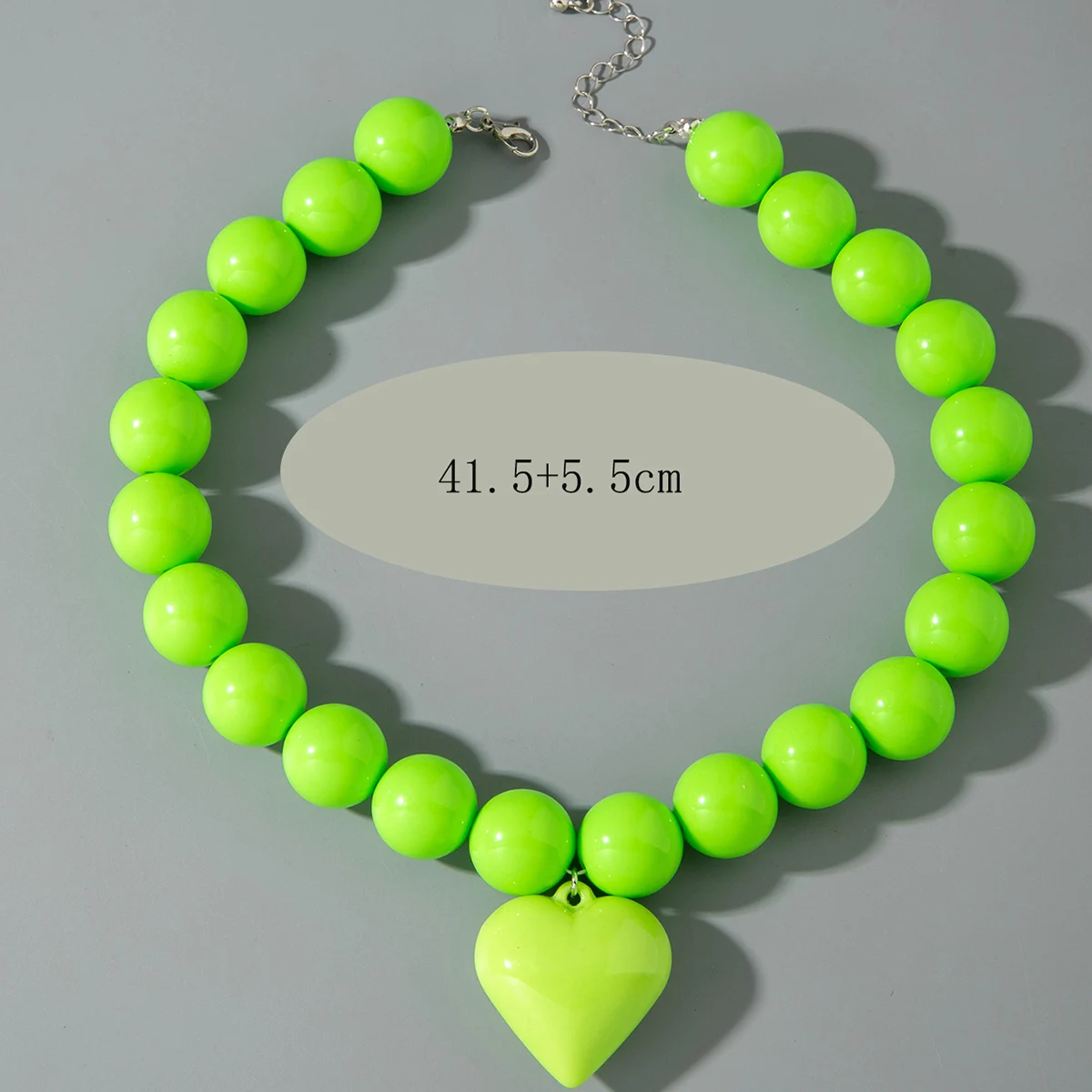 Docona Romantic Acrylic Beaded Necklace Imitation Heart Pendant Chain Delicate Versatile Daily Jewelry Accessories For Women