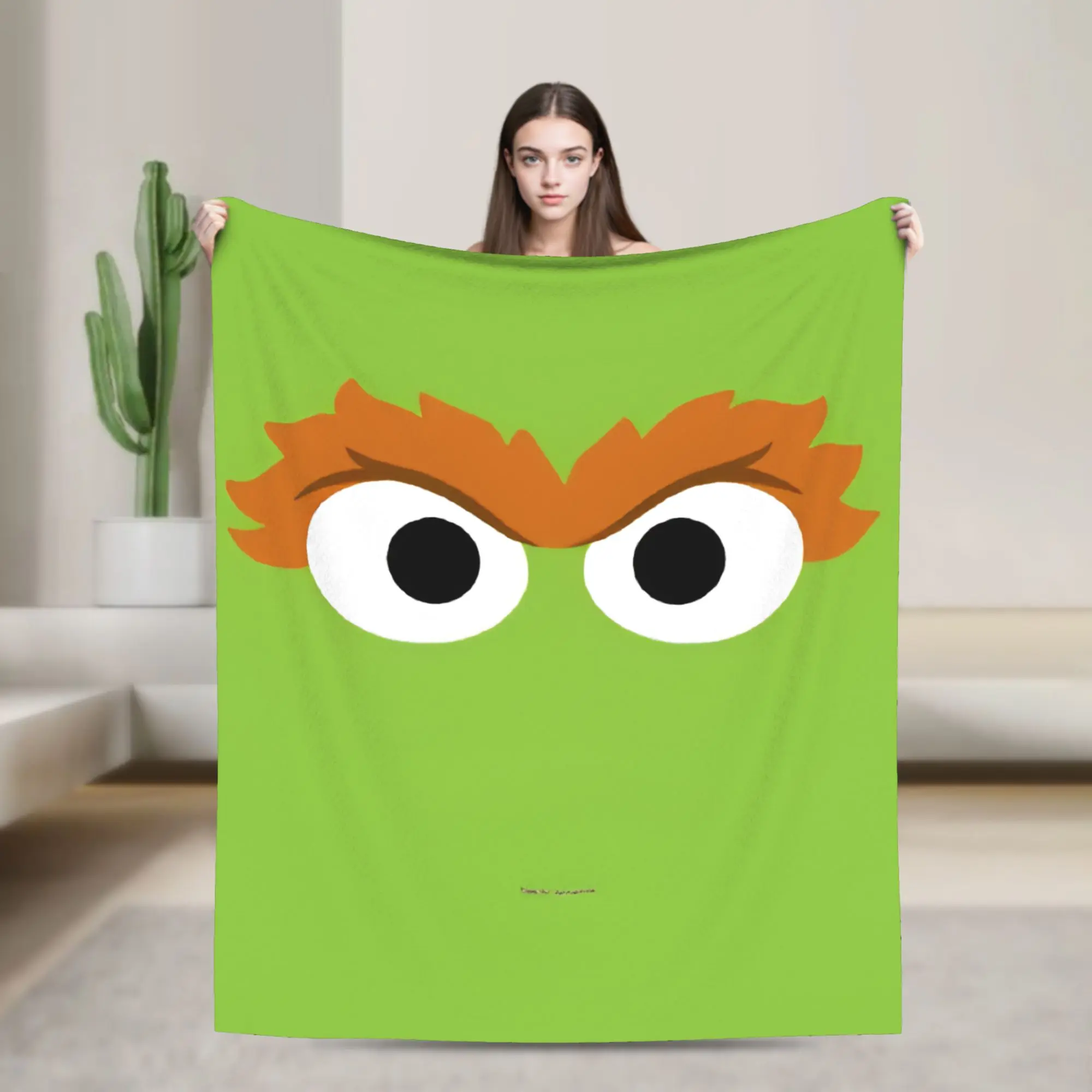 Oscar the Grouch Big Face Blanket S-Sesames Streets Warm Soft Plush Bedding Throws For Couch Chair Sofa Bed Bedspread Bed Cover