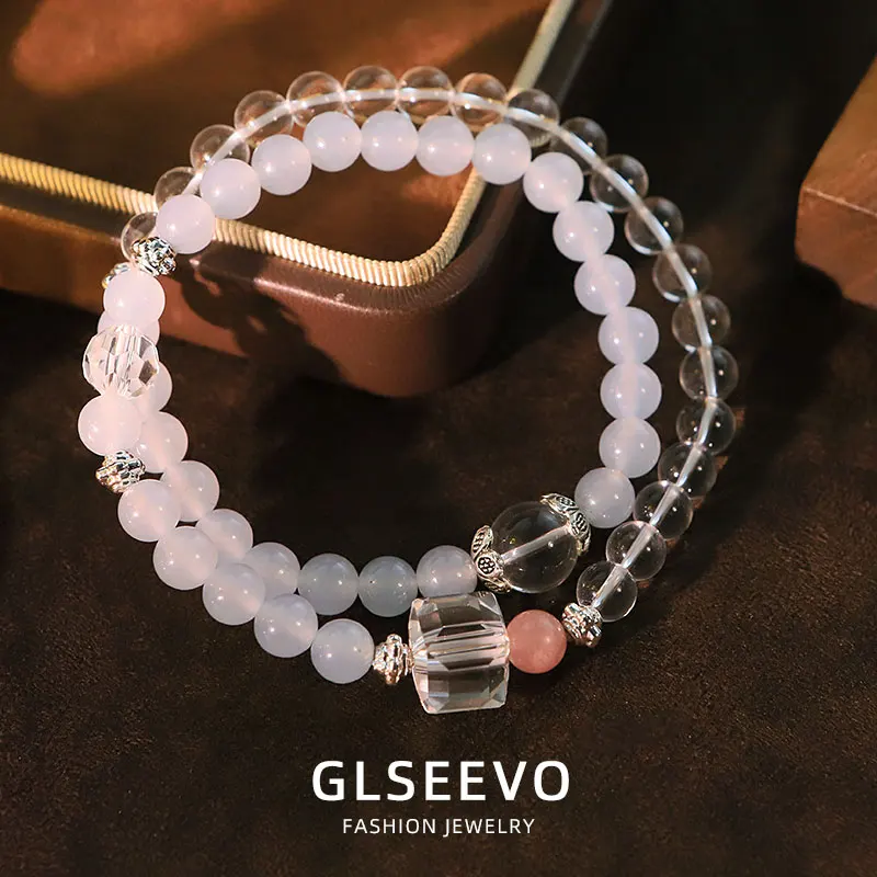 روز كوارتز البحر الأزرق دائرة مزدوجة سوار اليدوية مطاطا سوار مجوهرات هدية للنساء GB1331 #2