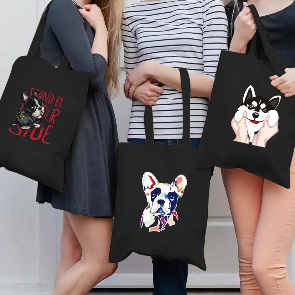 

Shopping Bags Fashion New Tote Bag Canvas Dog Printing Women Shoulder Bag Harajuku Casual Shopper Handbags Reusable Sundries Bag