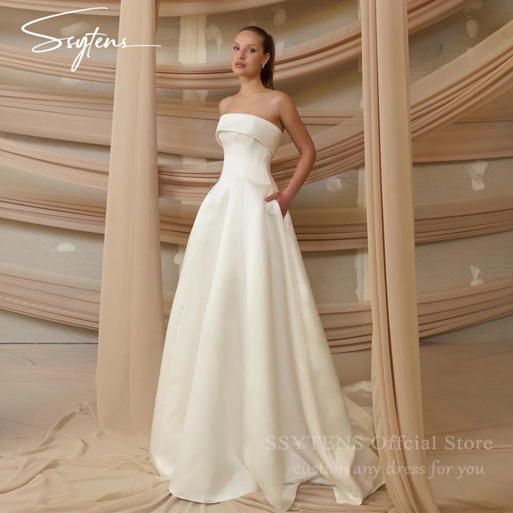 

SSYTENS High Quality Pleat Satin A Line Wedding Dresses Strapless Wedding Gown Customized Bride Dresses vestido de noiva 2026