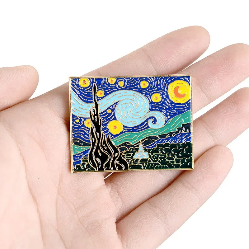 Vincent Van Gogh Famous Art Paintings Pins Night Starry Sky Enamel Night Backpack Bag For Artist Crowd Artistic Brooch Jewelry