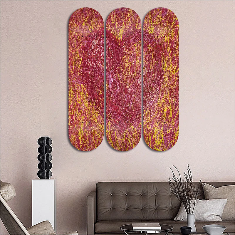 Set of 3pcs Decorative Board Pop Art Skateboard Wall Art 7-layer Maple Decoration Skateboard Furnish and Decorate for Home Decor