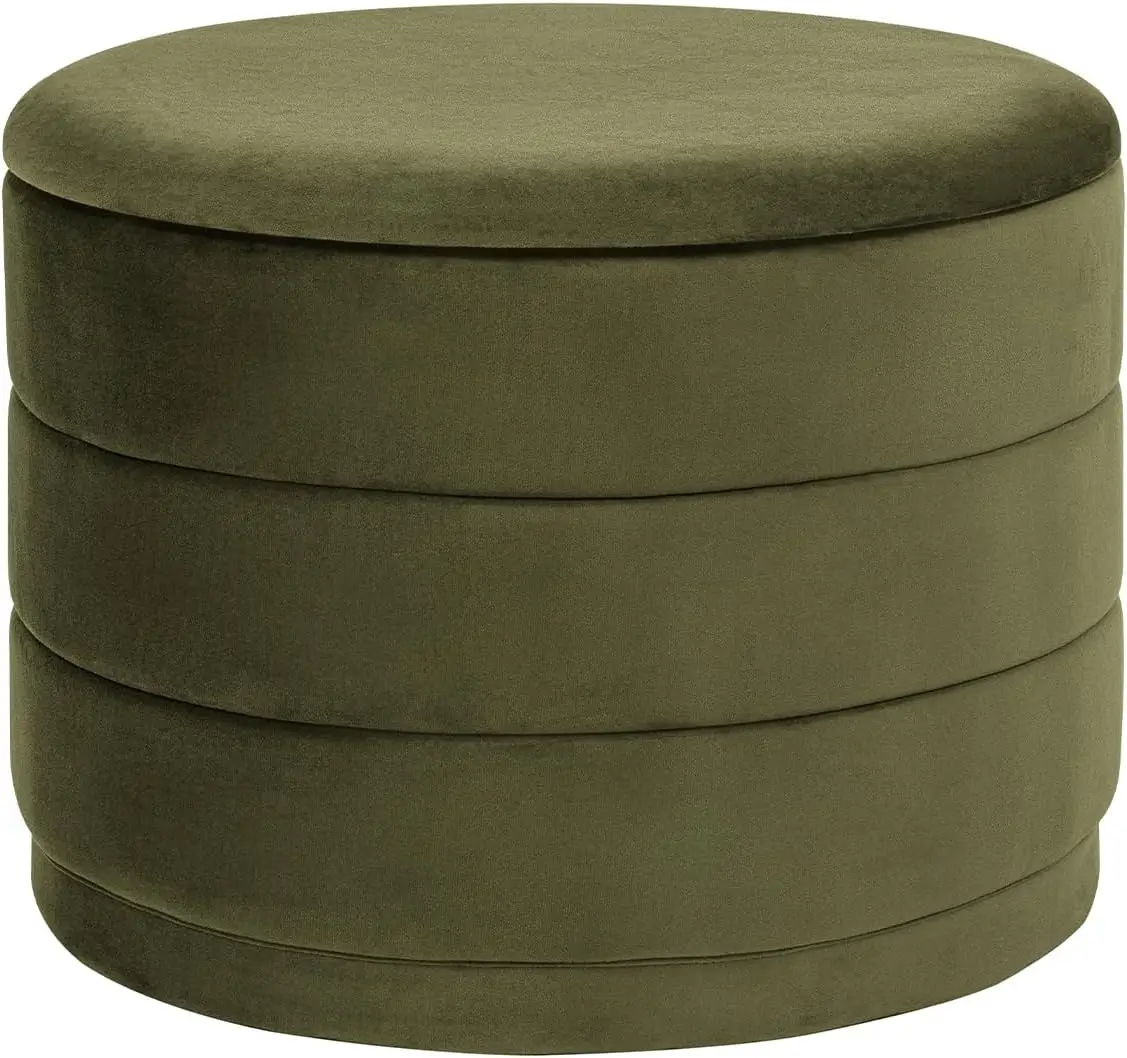 

23" Round Velvet Storage Ottoman with Reversible Lid, Padded Footrest, Hidden Storage, Olive Green