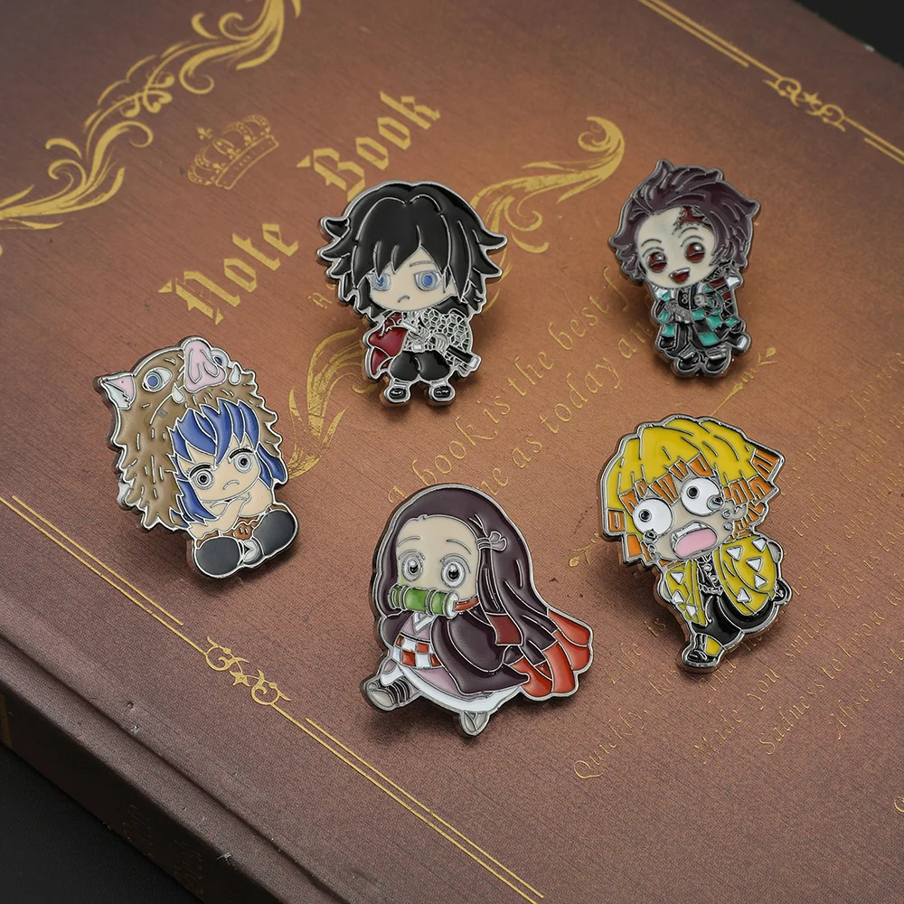 

Demon Slayer Chibi Enamel Pin Custom Brooch Tanjirou Nezuko Zenitsu Inosuke Giyuu Lapel Badge Cartoon Jewelry Gift for Fans