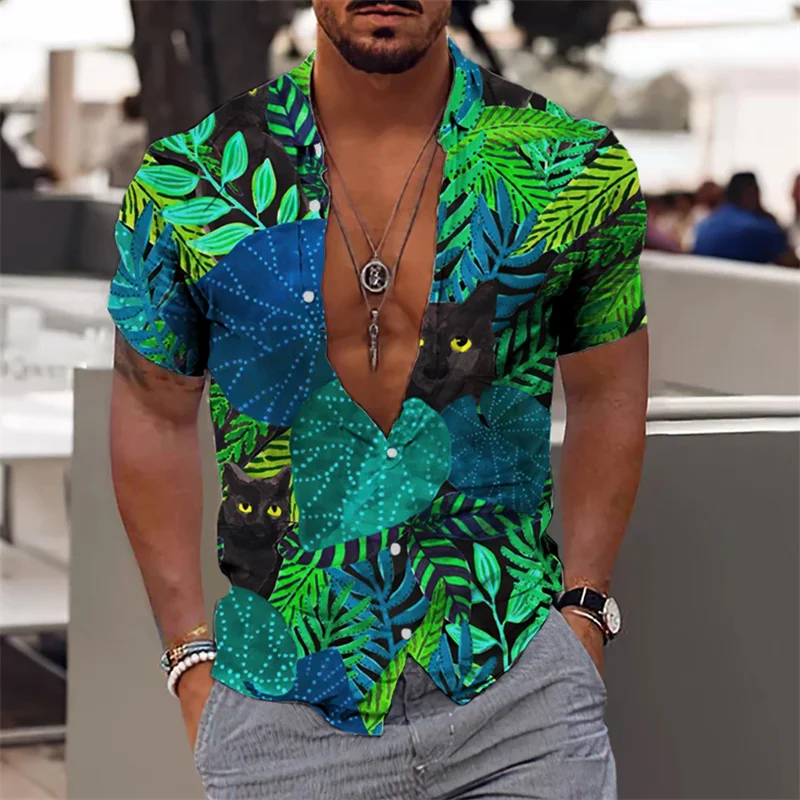 2023 new 3D printed animal graphics shirt Hawaiian shirt men loose and breathable summer casual men's single buckle shirt top