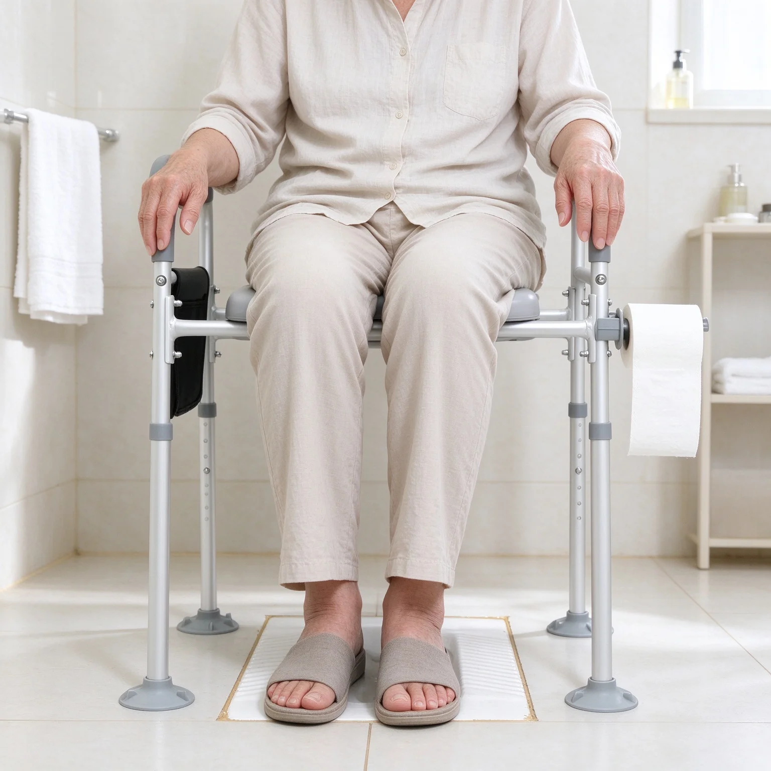 Aluminum Alloy Toilet Seat Riser with Support Arms Extra-Wide Commode Chair for Seniors Bathroom Adjustable  Stools