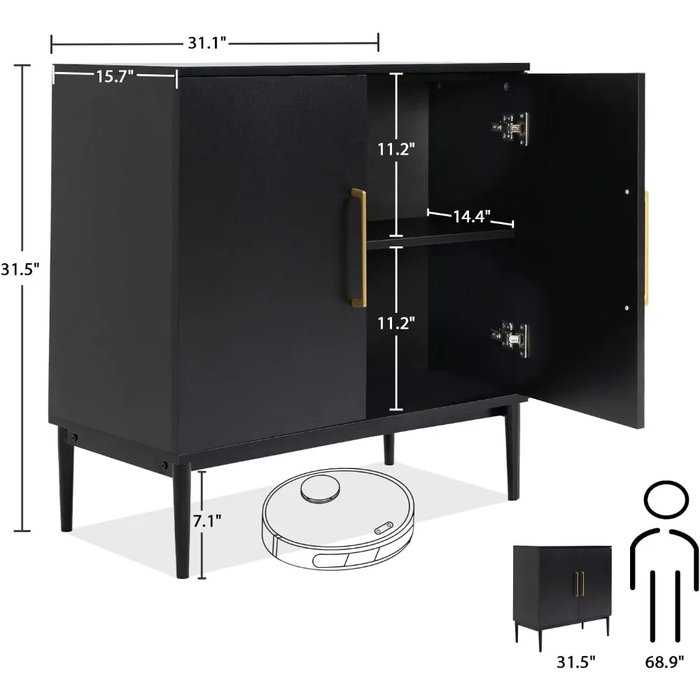 Modern Storage Cabinet, Free Standing Buffet Cabinet, Black Sideboard ,Wood Accent Cabinet for Living Room (1, Black)