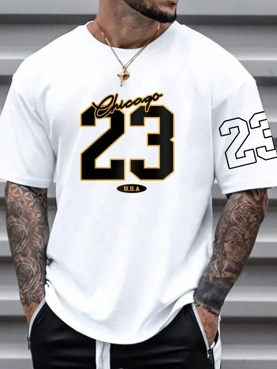 

Men's T-shirt Speed drying Running Sports Breathable Summer Number 23 Printed T-shirt Fashion Street Top Men's Sports T-shirt