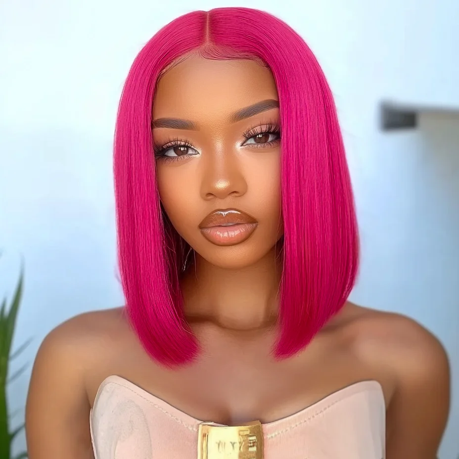 

100% Real Ready To Wear Short HD Lace Wigs Pink Red Colored Human Hair Wigs For Women 13X6X1 Straight Bob Lace Front Wigs