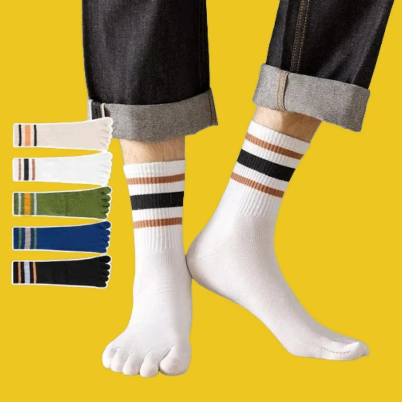 

5/10 Pairs Sports Socks Breathable Sweat-Absorbing Mid Tube Stripe Split Toe Sports High Quality New Five Fingers Men's Socks