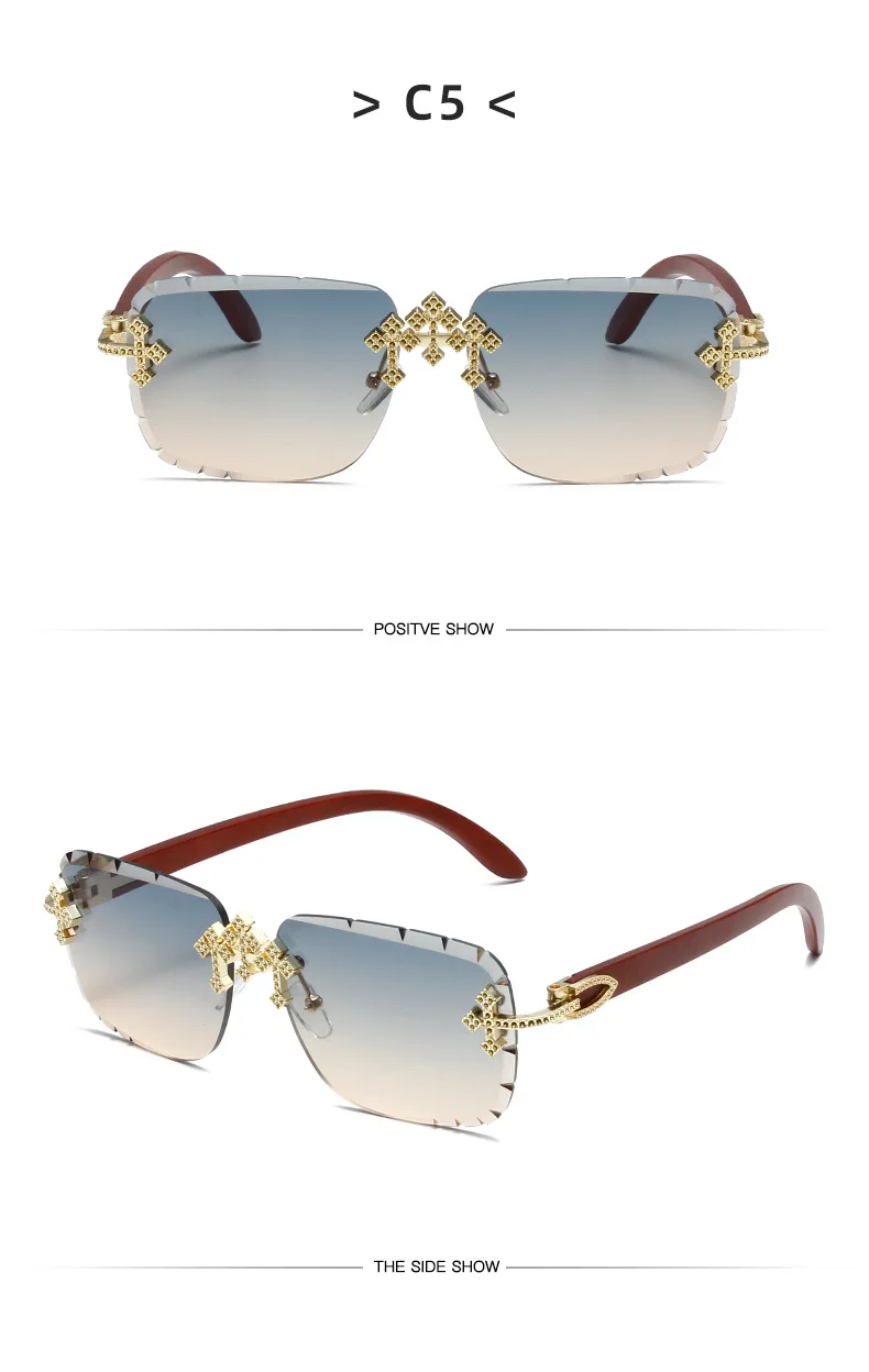 Steampunk Randlose Quadratische Sonnenbrille Männer 2026 Luxus Marke Vintage Schneiden Objektiv Sonnenbrille Für Männliche Trendy Rahmenlose Shades UV400 – Detail 12