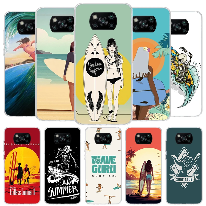 Surf Board Aesthetic Cover Phone Case For Xiaomi Poco X6 X5 X4 Nfc X3 Pro F6 F5 F4 Gt F3 F2 F1 M5S M4 M3 Soft Fundas Shell