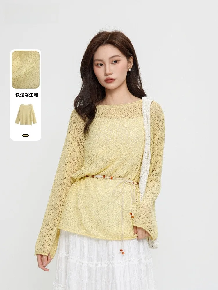 

Ele Hollow out Knitwear round Ne Women's Summer New Sle Memory's Start 2025 Faion Casual Comfortable Long Sve Top