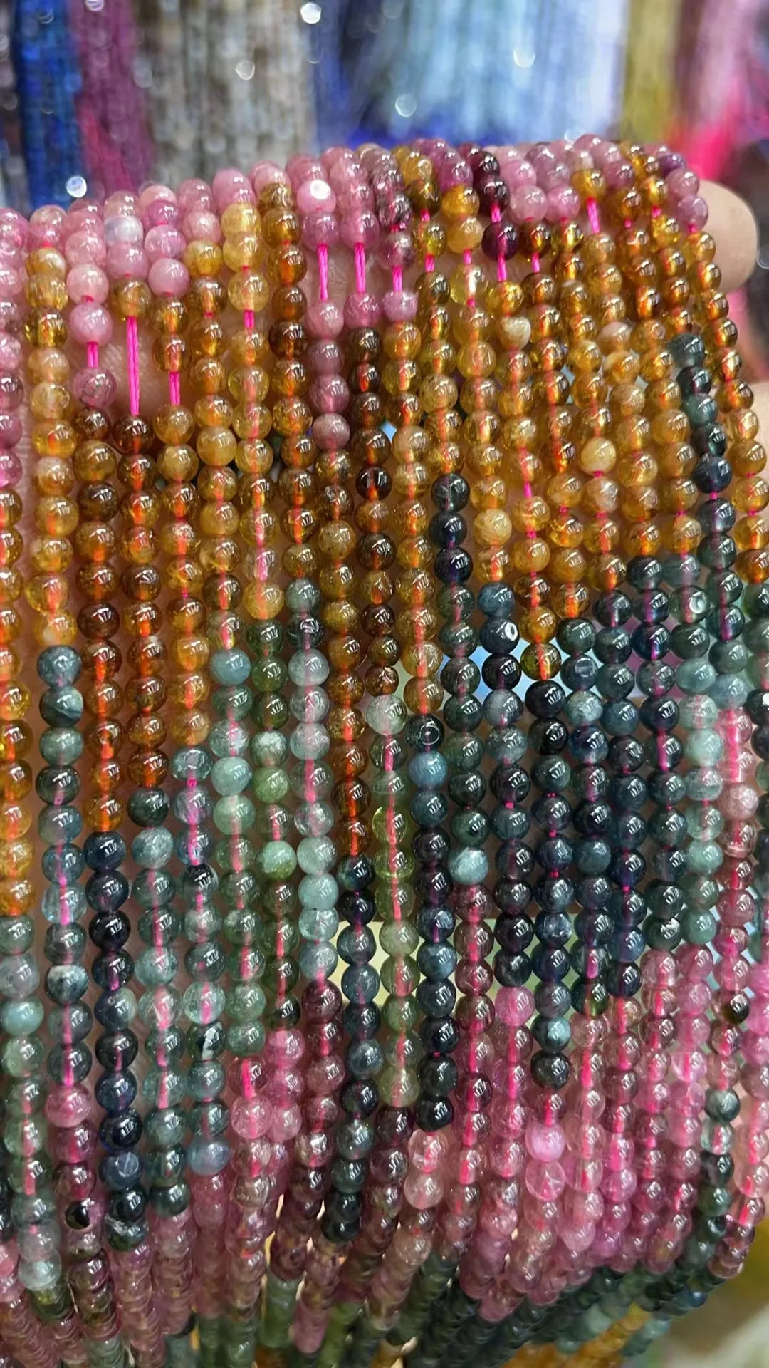 Wholesale Natural Colorful Tourmaline 3mm Gradient Color Round Length38cm