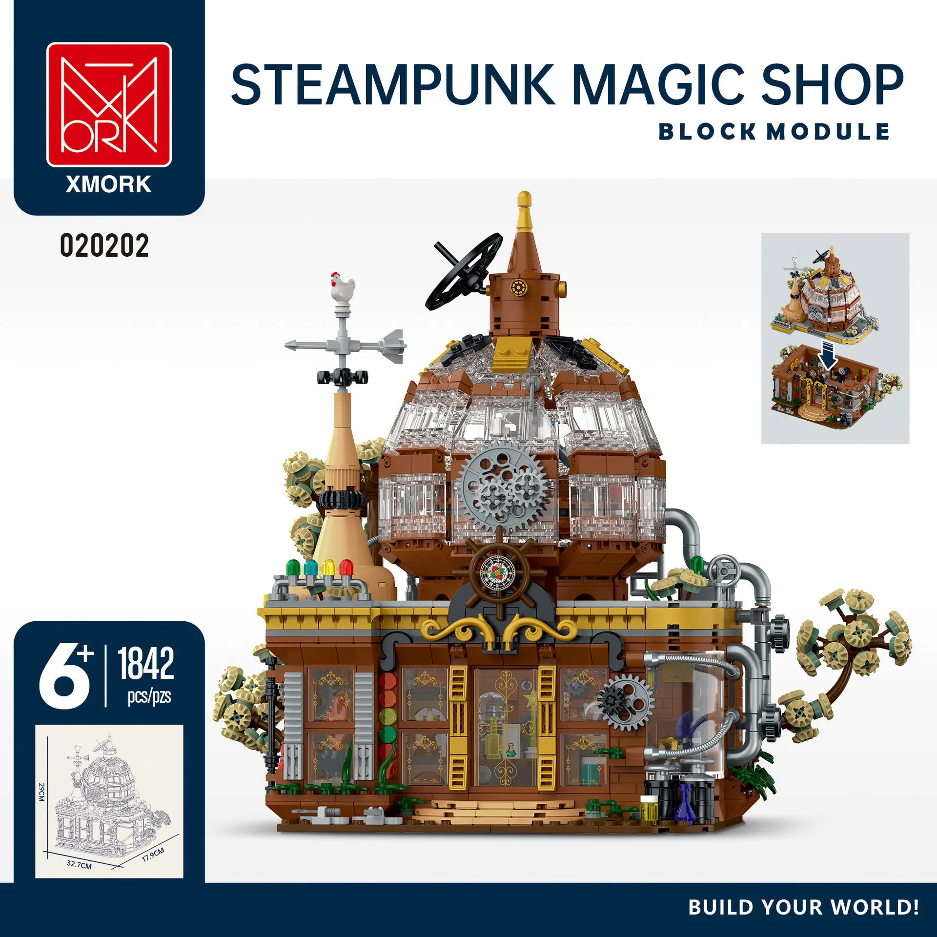 Street View Steampunk Magic Store Model Building Blocks City Magic Shop DIY Model Bricks Toys For Boy Xmas Gifts With Led MOC