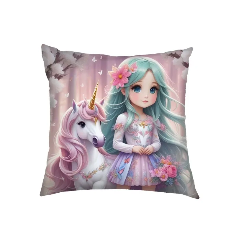 Housses de coussin à imprimé sirène pour filles, taie d'oreiller de dessin animé, mignon, licorne, canapé, décoration d'intérieur, salon