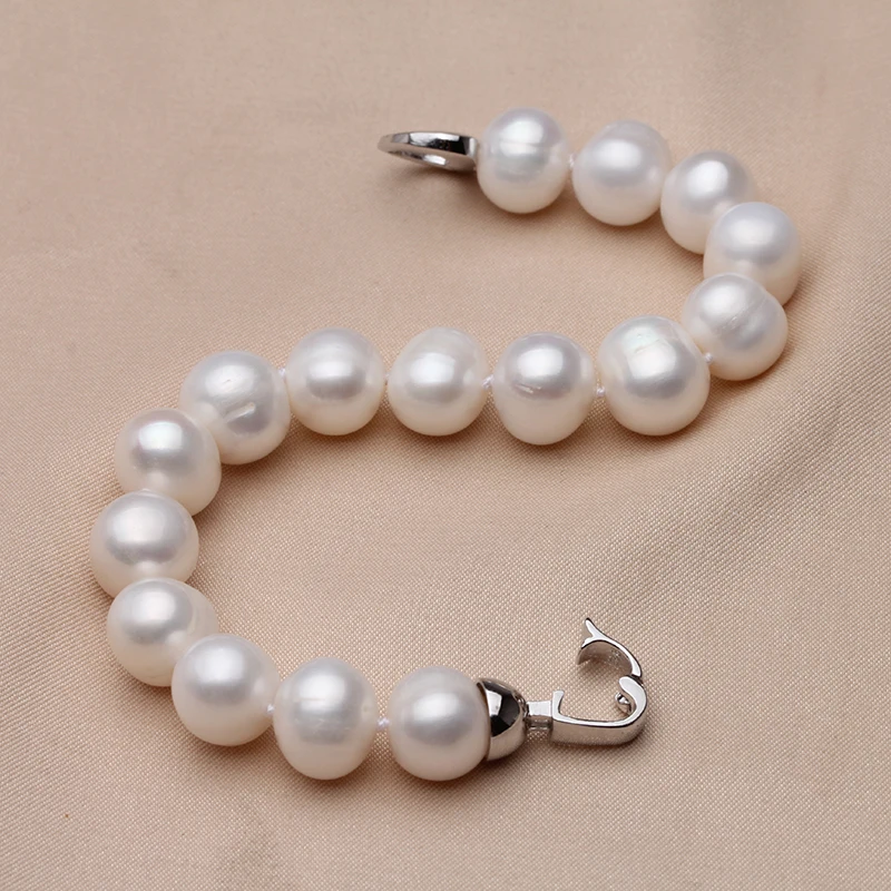 Bracelet de perles d\'eau douce blanches pour femme, 100% véritables perles naturelles, presque rondes, cadeau d\'anniversaire pour fille, mode