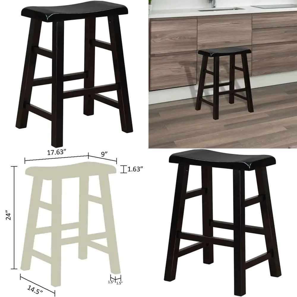

Sturdy Wooden 24-Inch High Kitchen Bar Stools in Black