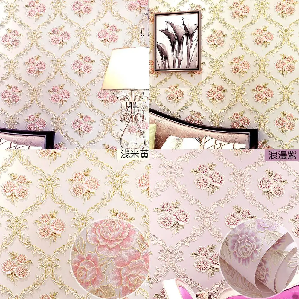 3D three-dimensional non-woven wallpaper pastoral big flower living room bedroom hotel hotel project special clearance wallpaper