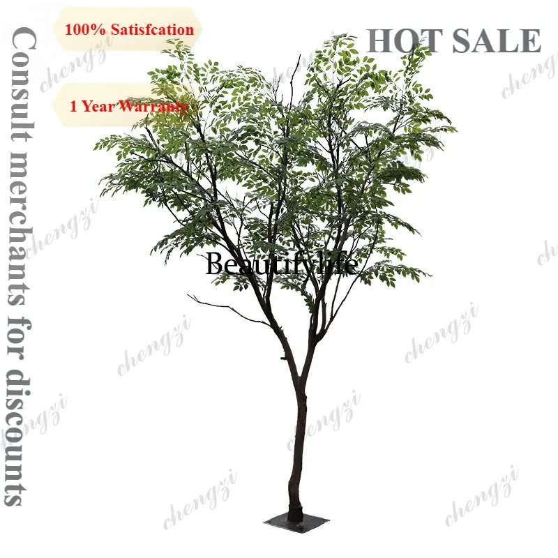 D56 Simulated Cotton Tree Indoor and Outdoor Courtyard Solid Wood Pole Decoration Plastic Leaf Garden Landscape Greening