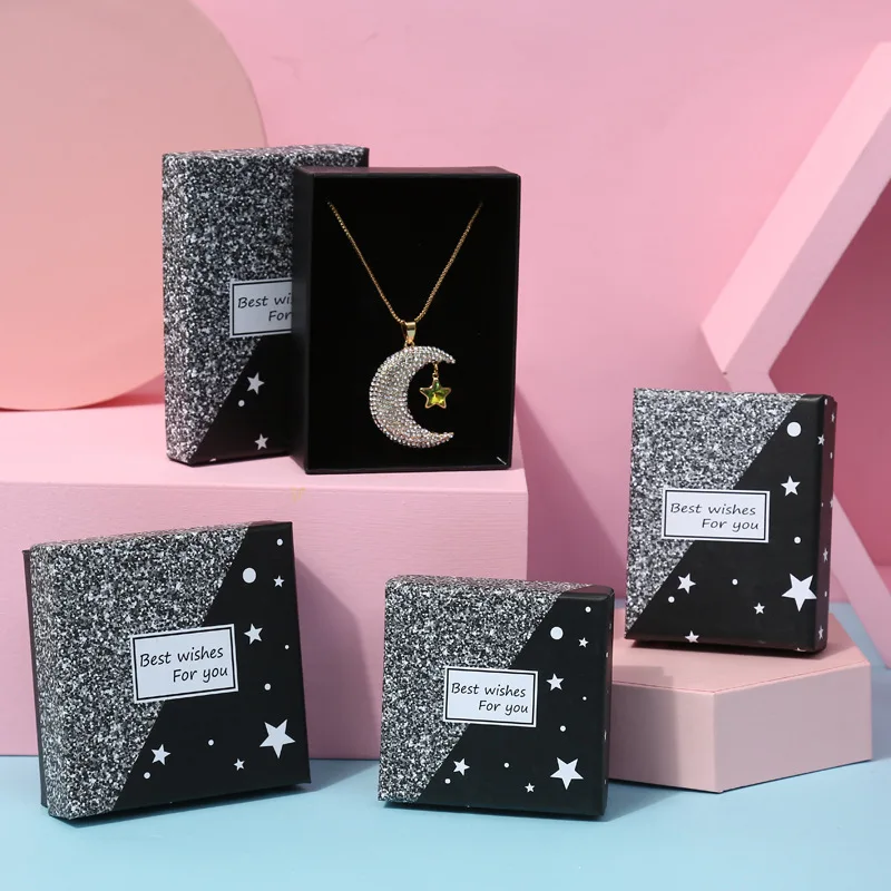 

24 Pcs Jewelry Display Gifts Container Packaging Box Holder Shiny Star Paper Ring Brooch Necklace Package for Gifts Boxes