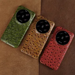 Luxury Ostrich For Xiaomi 14 Ultra Case Genuine Leather Cover Mi13T Pro 12pro 11Ultra 13Pro 12TPro 11T Vintage Phone Cases Shell