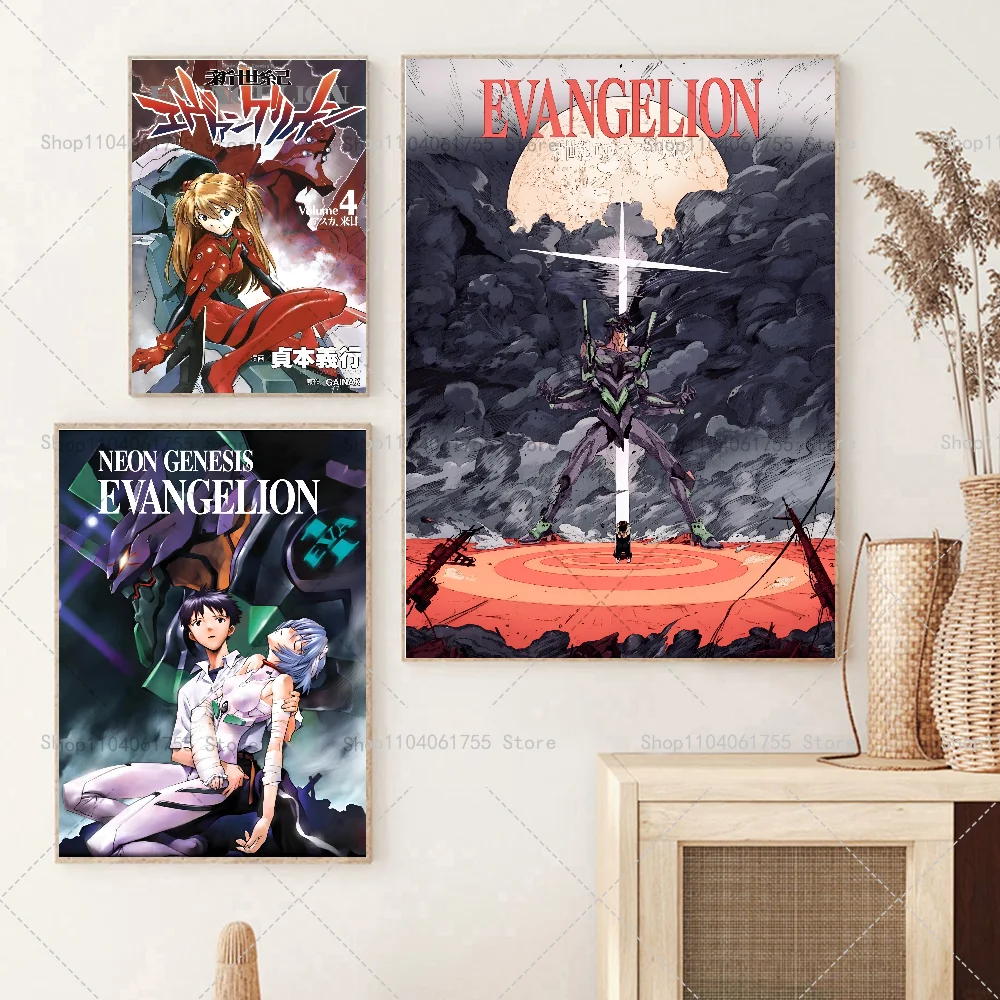 1PC N-Neon G-Genesis E-Evangelion Anime Poster Self-adhesive Art Waterproof Paper Sticker Coffee House Bar Room Wall Decor