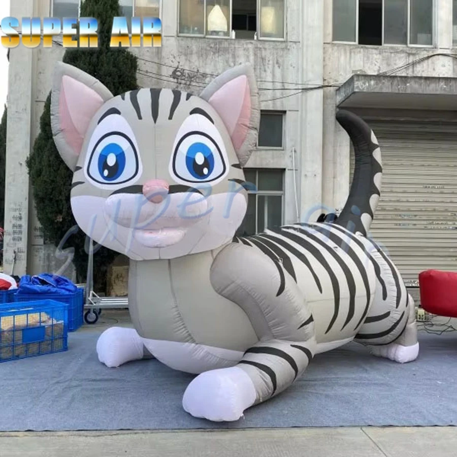 Gato blanco y negro inflable modelo animal inflable de producción popular súper aire a la venta
