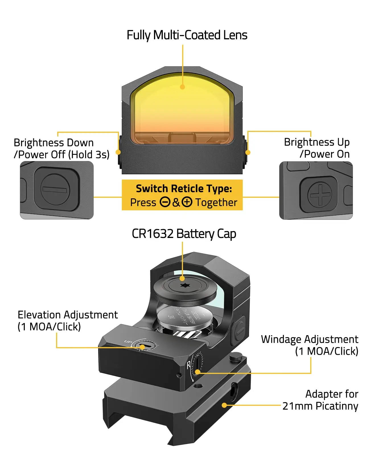 

CVLIFE Red Dot Sight 32 MOA Circle & 3 MOA Dot Reflex Optics Scope for Full-Sized Pistol with Adapter for MOS & 21MM Picatinny