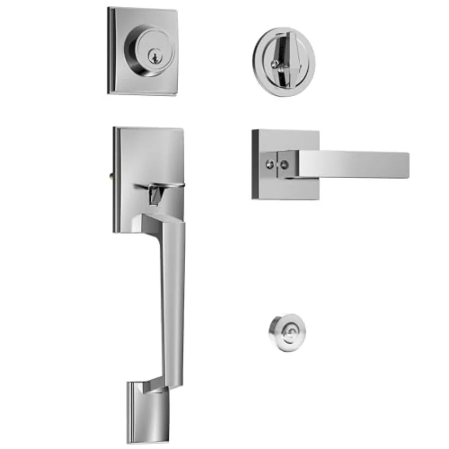 

Front Door Lock Set, Front Door Handle and Deadbolt Set, Single Cyclinder Exterior Door Lock Set, Heavy Duty Zinc Alloy, Revers