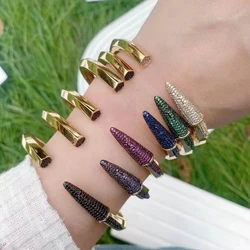 Dainty Zircon Gems Stone Pave Nail Shape Design Gold Color Cuff Bangle Silver Color Bracelet Jewelry Gift for Woman Man