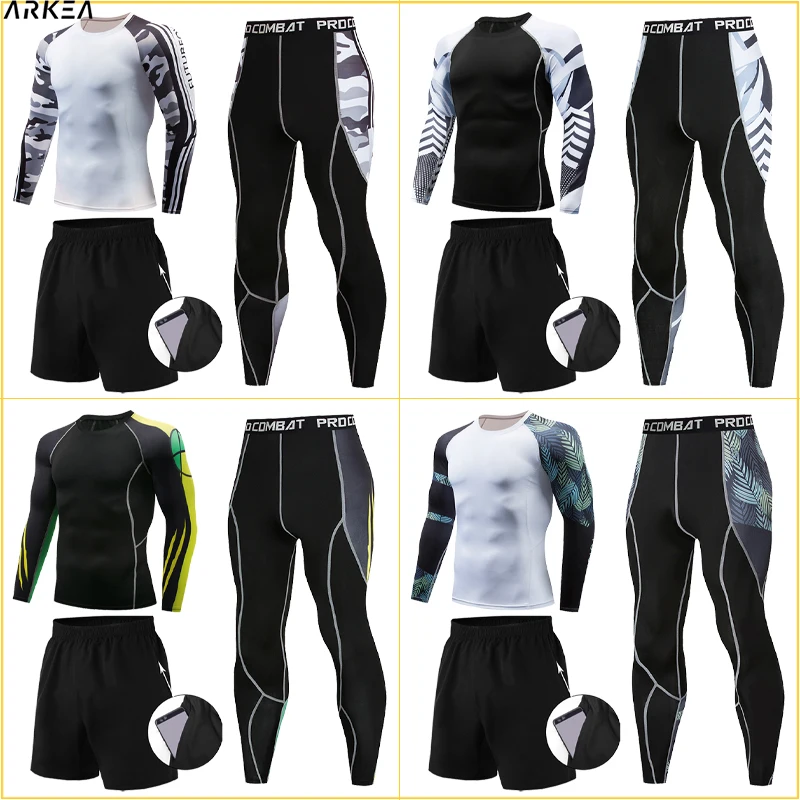 3 Pcs Compression set Sweatpants Gym Jogging Leggings Shorts Fitness Tight Pants Outdoor Sport Clothes Set tenue de sport homme